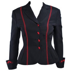 Used RICHARD TYLER Black and Red Fitted Jacket with Floral Pattern Size 2 4