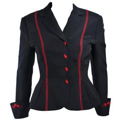 RICHARD TYLER Black and Red Fitted Jacket with Floral Pattern Size 2 4 11