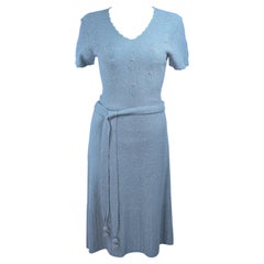 Retro SNYDER 1950's Blue Wool Knit Iridescent Cocktail Dress Size 4 6