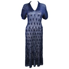 Retro 1950's Navy Blue Crochet Knit Dress Size 4 6