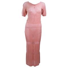1940's Terracotta Crochet Tea Length Knit Dress Size 2 4 12
