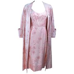 CLEMO 1950's Pink Silk Sequin Cocktail Dress and Coat Ensemble Size 4 9