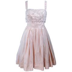 EDITH HEYMAN 1950's Pink Silk Cocktail Embellished Dress Size 4 5