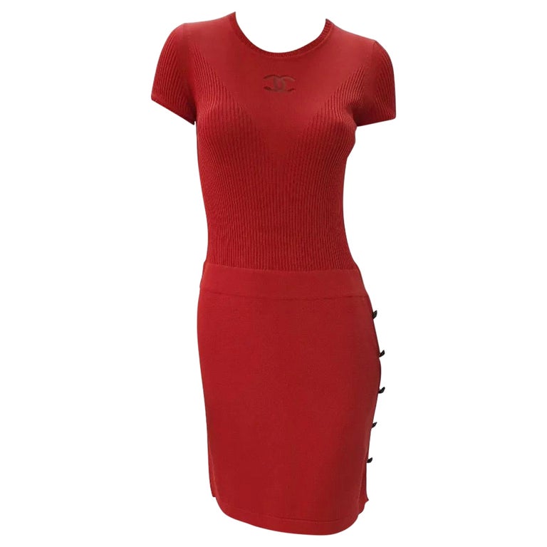 CHANEL Red Short Sleeve Dress For Sale at 1stDibs