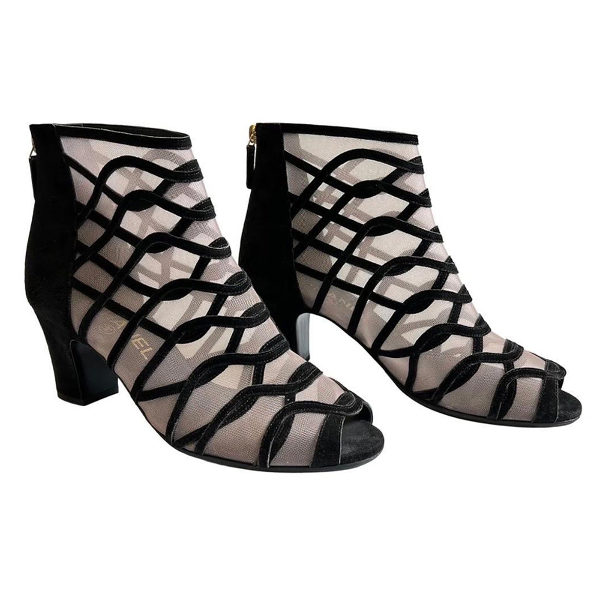 Chanel Mesh Cage Peep Toe Booties For Sale