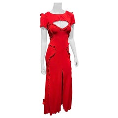 Y2k Stephen Burrows Fierce Red Maxi Jersey Dress with Lettuce Edge Ruffle 