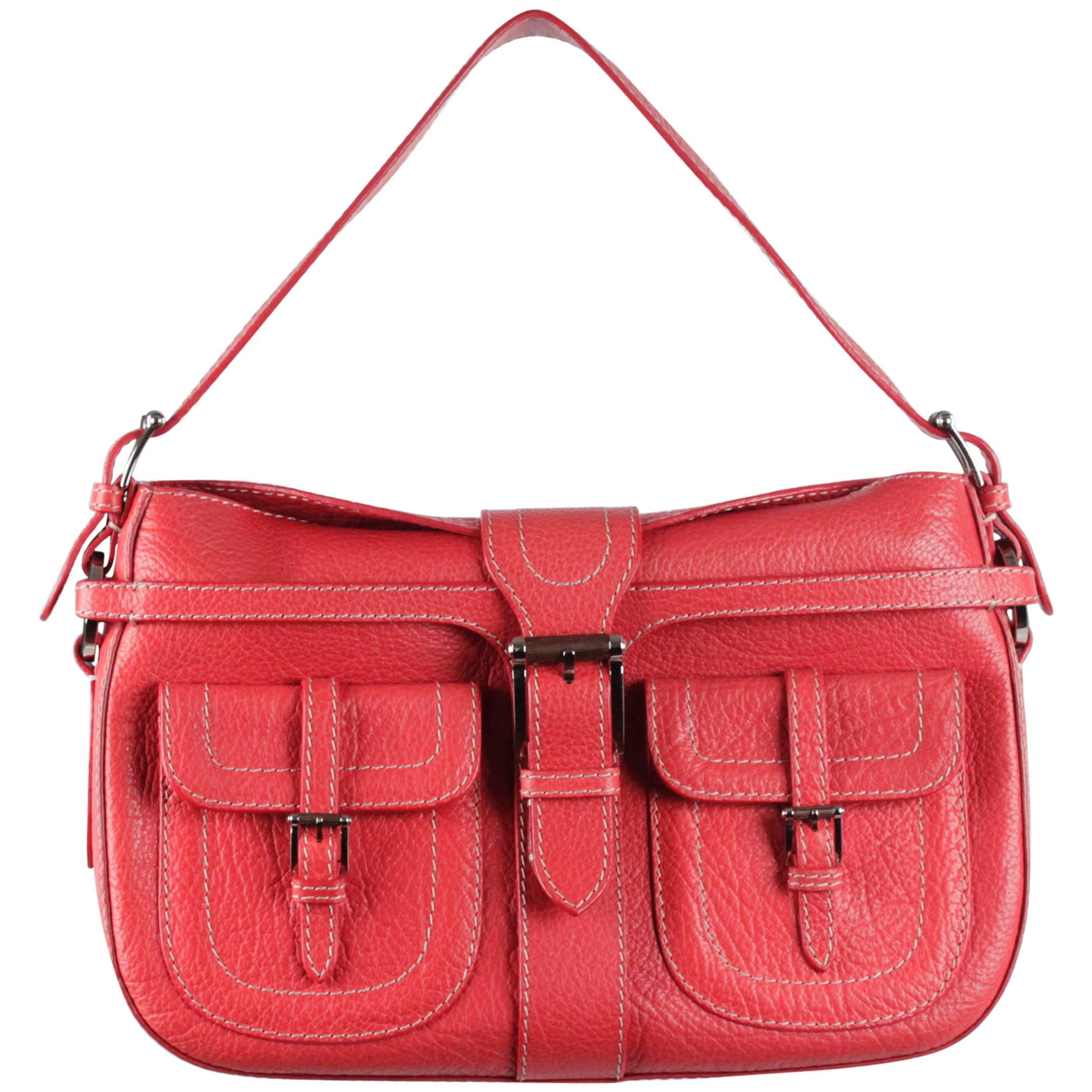 VALENTINO GARAVANI Red Leather SHOULDER BAG Handbag w/ FRONT POCKETS