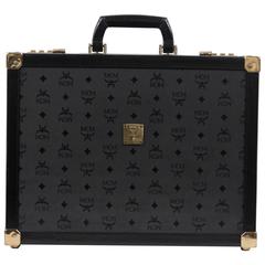 MCM MUNCHEN Schwarze LOGO Canvas & Leder BRIEFCASE Attache HARD SIDED Tasche