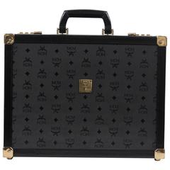 MCM MUNCHEN Black LOGO Canvas & Leather BRIEFCASE Attache HARD SIDED Bag 