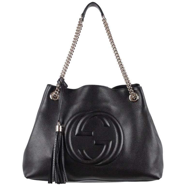 GUCCI Black Leather SOHO TOTE Shopping SHOULDER BAG w/ GG Logo at 1stDibs