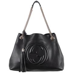GUCCI Black Leather SOHO TOTE Shopping SHOULDER BAG w/ GG Logo