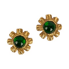 Chanel Gold Metal and Glass Paste Cabochon Earrings