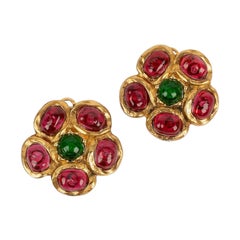 Chanel Gold Metal and Glass Paste Clip Earrings
