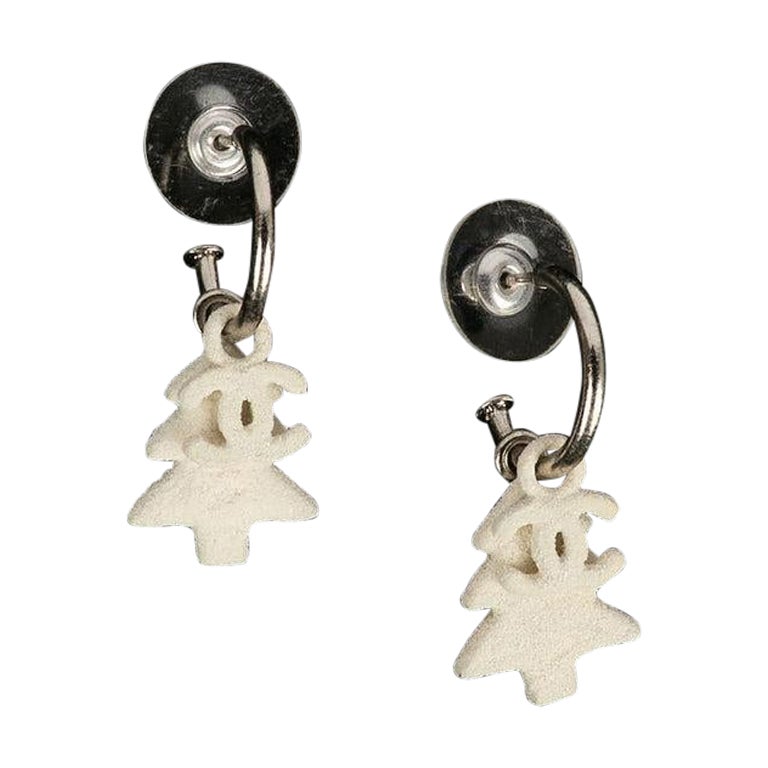 Chanel "Snow" Earrings in Silver Metal Figuring a White Tree For Sale