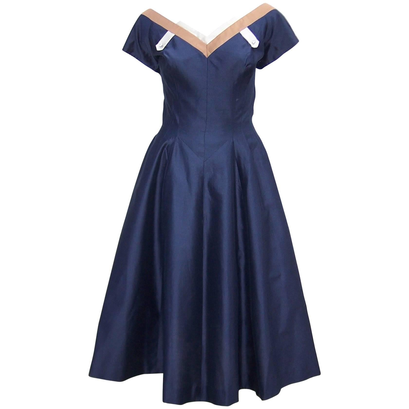 Classic 1950's Reich Original Navy Blue Full Skirted Party Dress