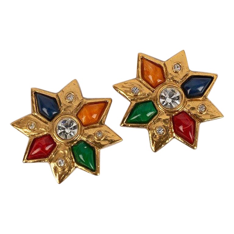 Yves Saint Laurent Gold Plated Metal, Resin and Strass Earrings For Sale
