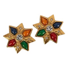 Retro Yves Saint Laurent Gold Plated Metal, Resin and Strass Earrings