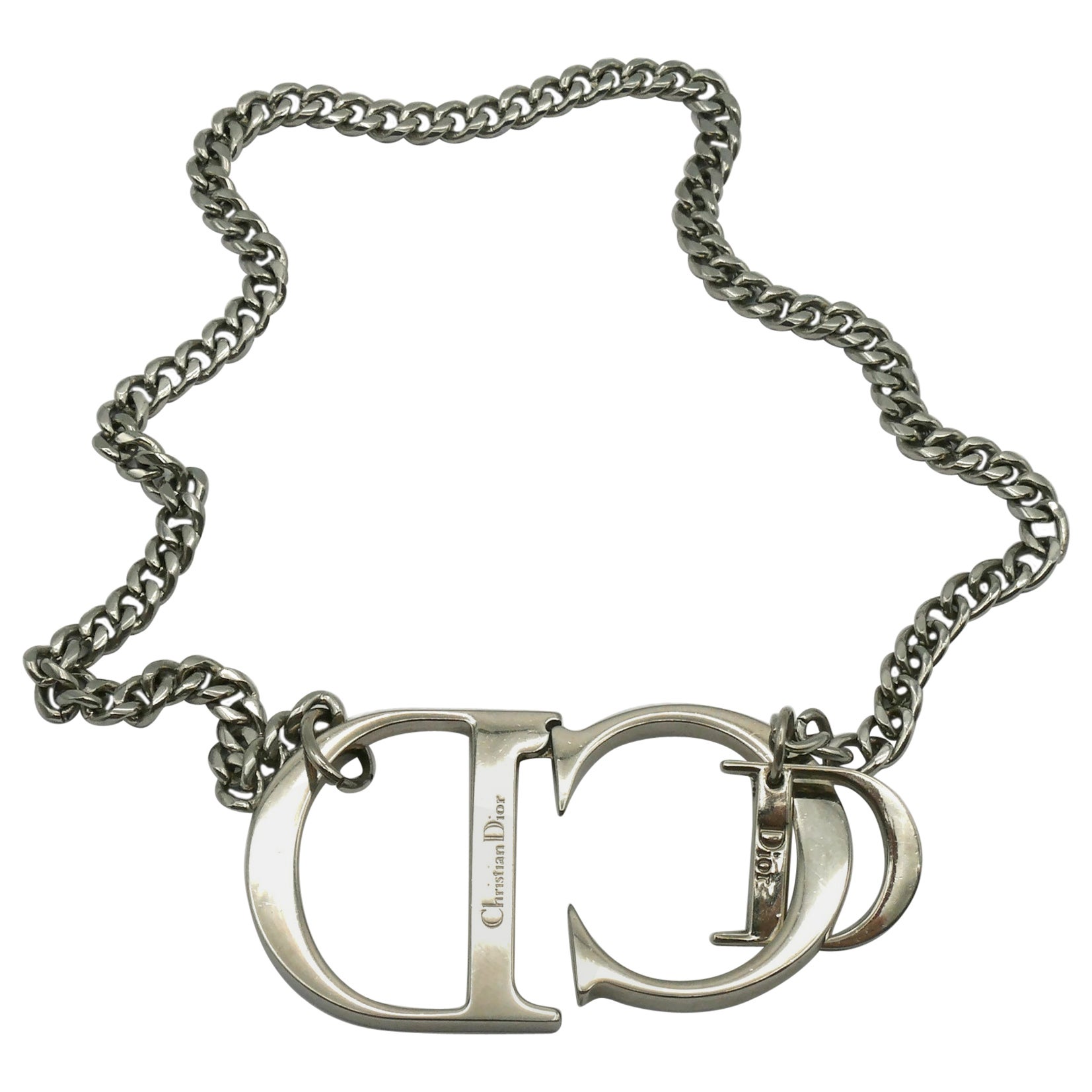 CHRISTIAND DIOR by JOHN GALLIANO Silver Tone CD Chain Necklace For Sale