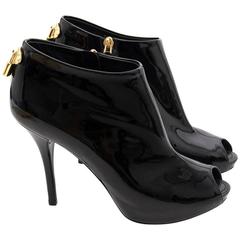 Used Louis Vuitton Black Patent Leather Booties 