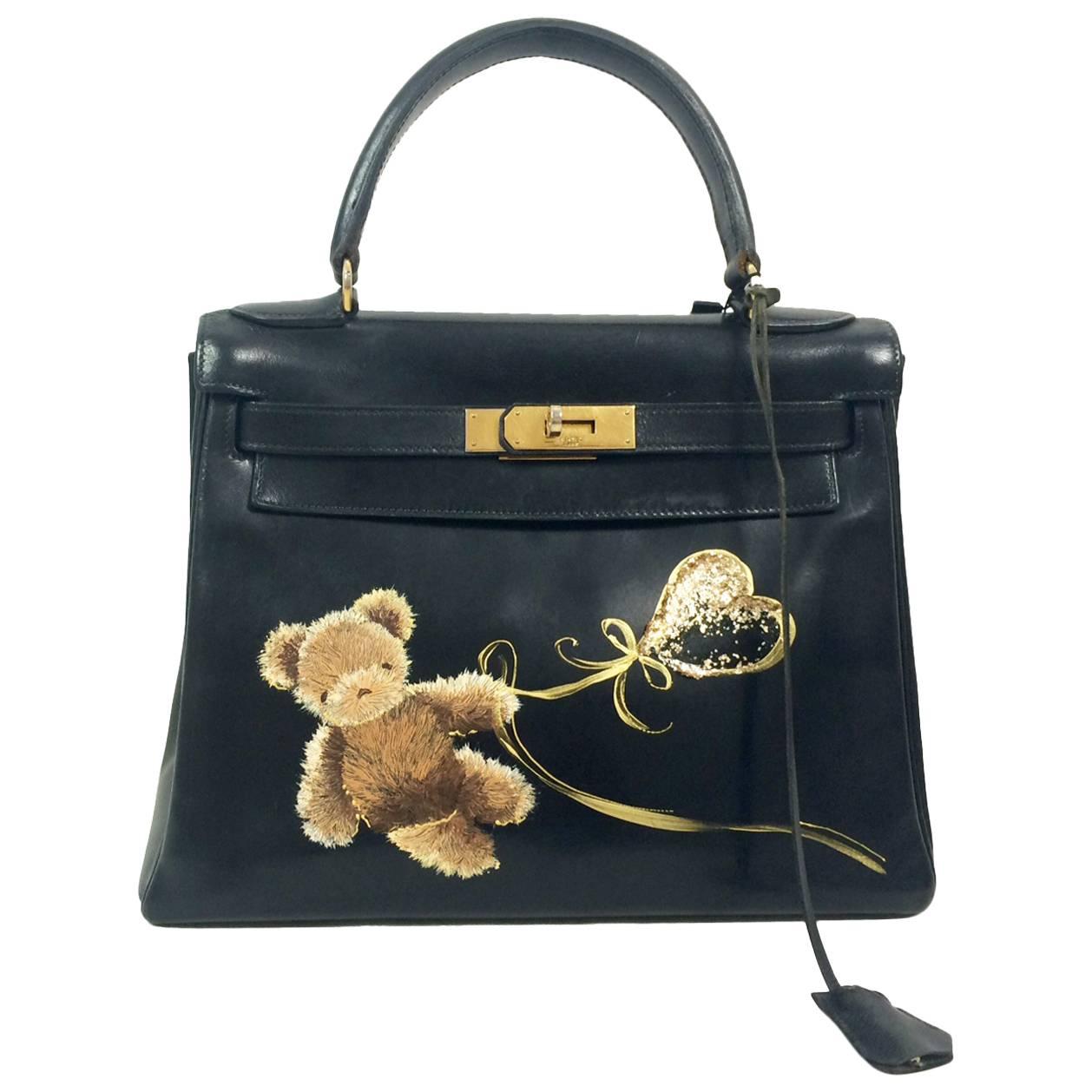 Kelly 28 Schwarze Box-Tasche von Hermès