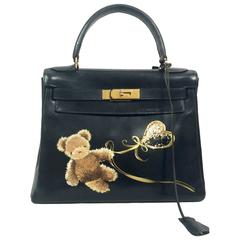 Kelly 28 Schwarze Box-Tasche von Hermès