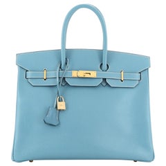 Hermes Birkin Handbag Bleu Jean Epsom with Gold Hardware 35