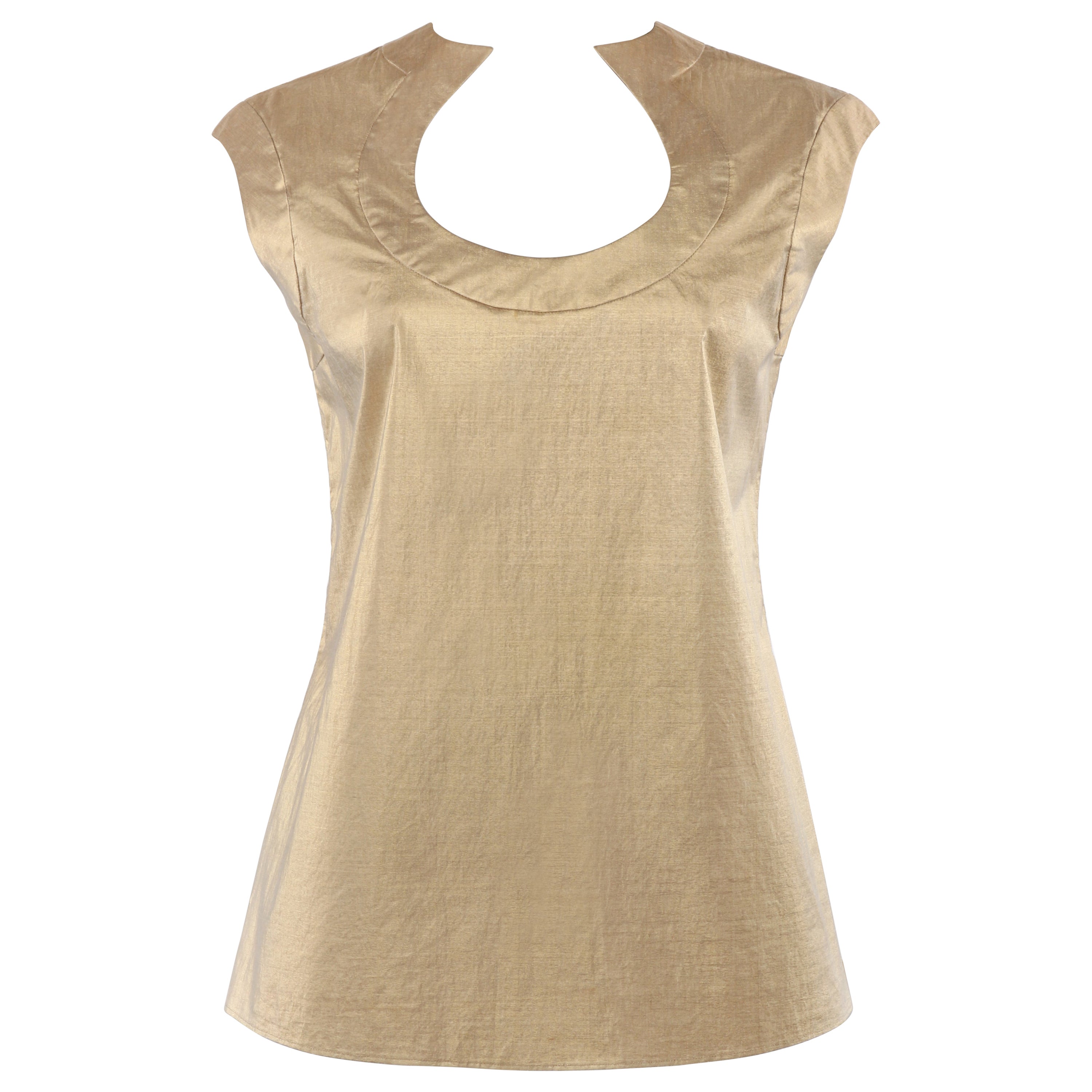ALEXANDER McQUEEN S/S 2000 "Eye" Gold Metallic Lame Form Fit Cutout Blouse Top For Sale
