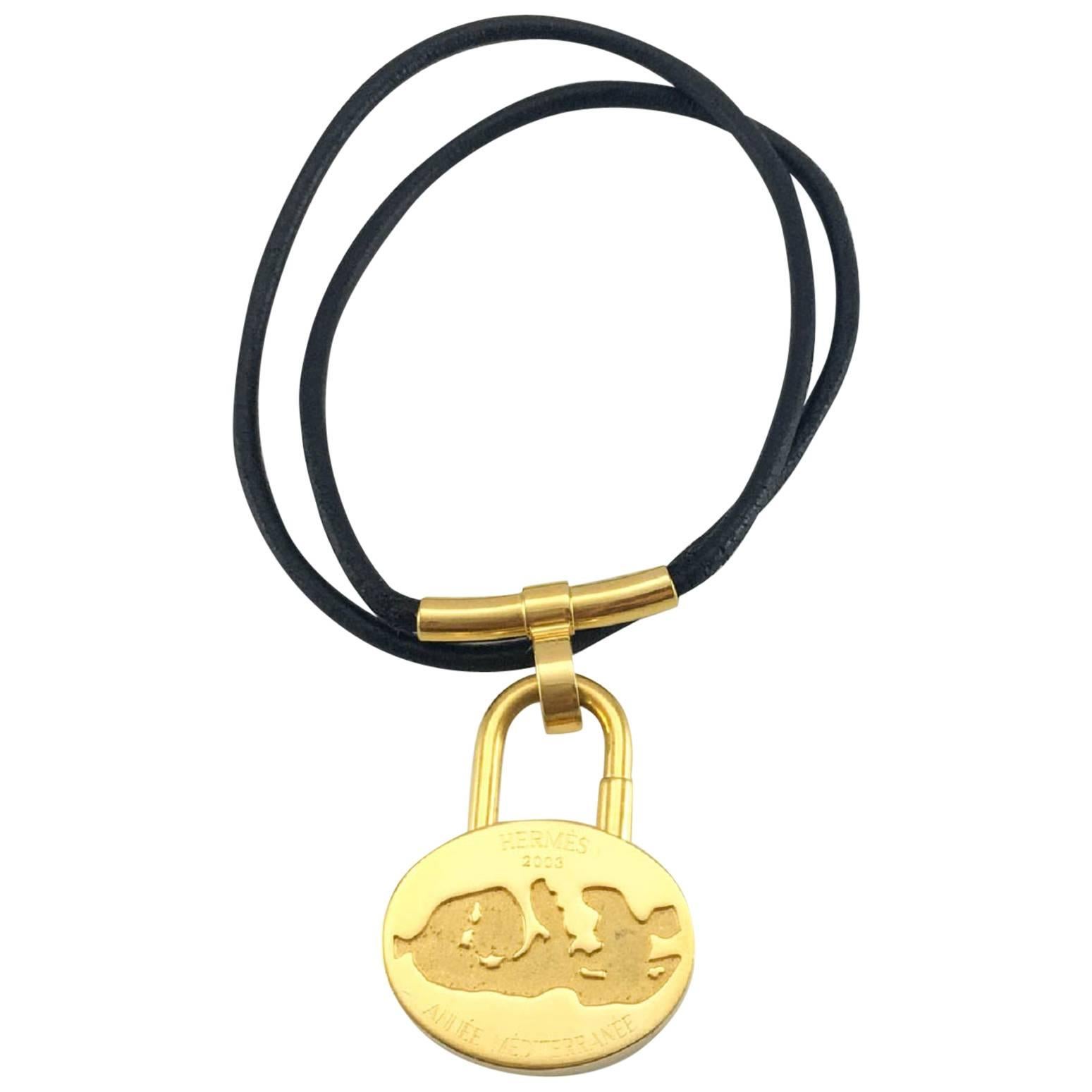 Hermes Gold-Plated Lock Pendant Necklace - 2003