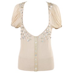 ALEXANDER McQUEEN S/S 2003 "Irere" Tan Knit Button Embellished Plunge Blouse Top
