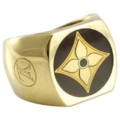 Louis Vuitton Monogram Unisex Gilt Silver Signet Ring