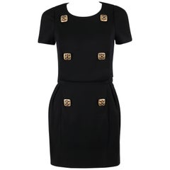 CHANEL PARIS-BYZANCE 11A Black Wool Short Sleeve Gripoix Button Dress Sz 36