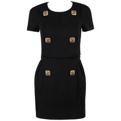 CHANEL PARIS-BYZANCE 11A Black Wool Short Sleeve Gripoix Button Dress Sz 36 12