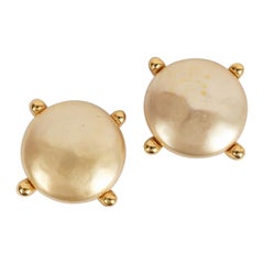 Yves Saint Laurent Gold Plated Metal and Mother of Pearl Clip Earrings