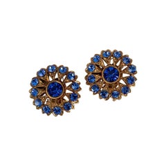 Vintage Nina Ricci Golden Metal and Rhinestone Clip Earrings