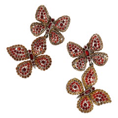 Jean Paul Gaultier Earrings in Silvered Metal with Two Butterflies