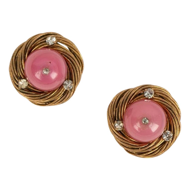 Chanel Pink Golden Metal Earrings For Sale