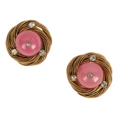 Chanel Pink Golden Metal Earrings