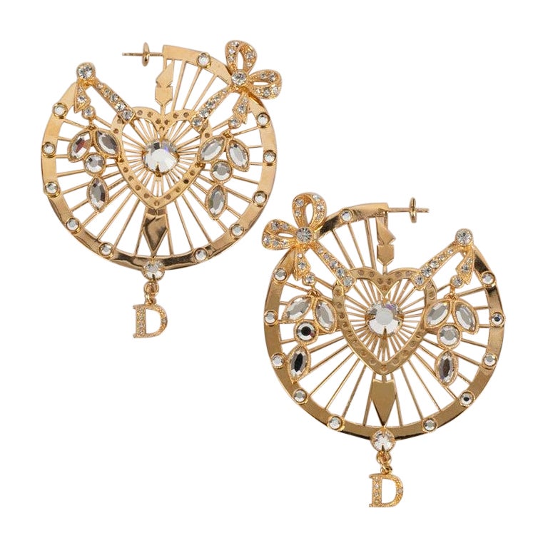 Christian Dior Creoles Dream Catchers with Rhinestone-Paved Bows Earrings For Sale