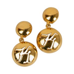 Vintage Karl Lagerfeld Golden Metal Clip Earrings 