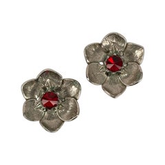Vintage Christian Dior Silver Metal "Flower" Earrings