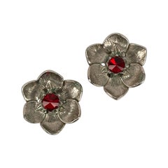 Retro Christian Dior Silver Metal "Flower" Earrings