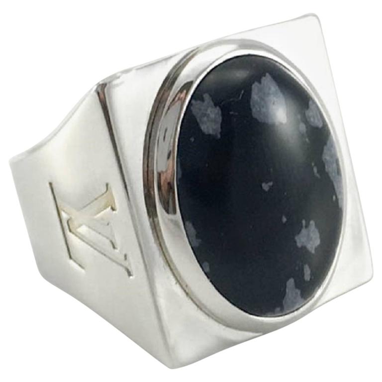 Louis Vuitton Snowflake Collection Silver and Obsidian Men's Ring at