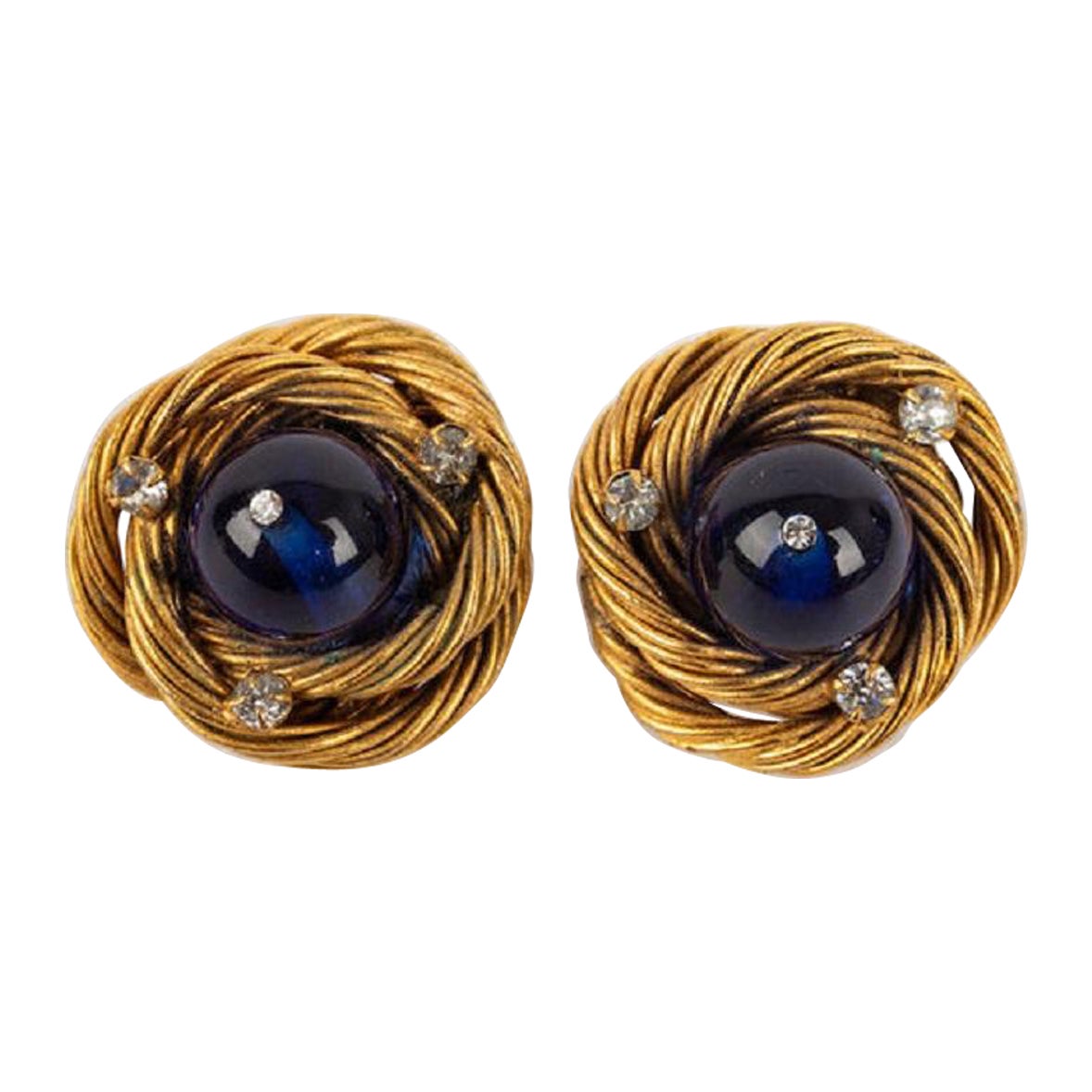 Boucles d'oreilles Chanel Coco Period en perles de verre et strass en vente