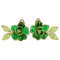 Augustine Green Glass Paste and Rhinestone Clip Earrings