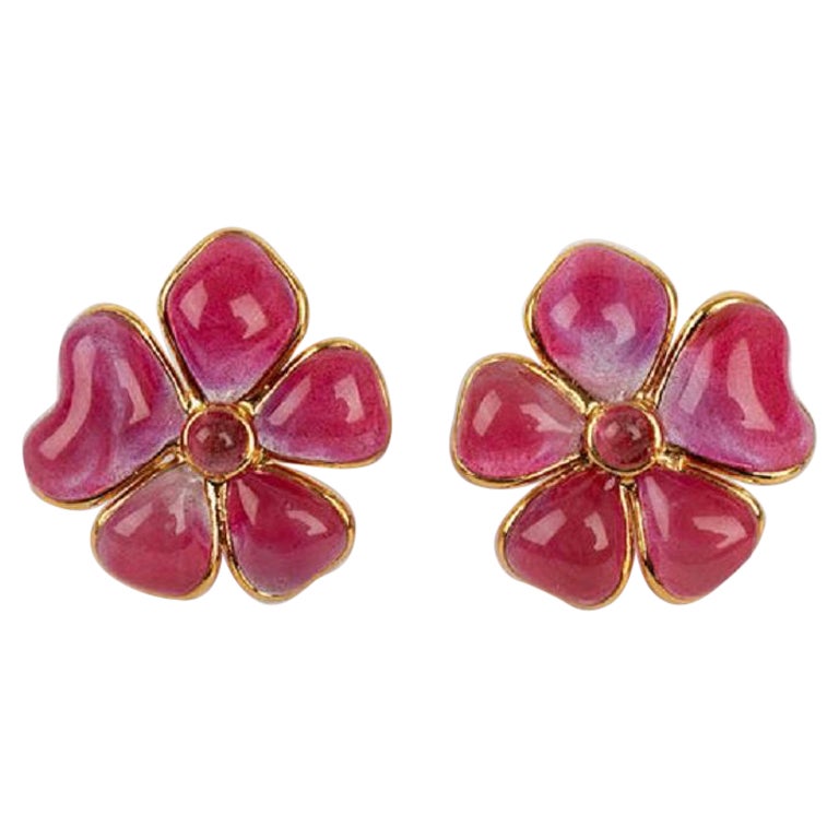 Augustine Gold Plated Metal and Pink Glass Paste Earrings For Sale