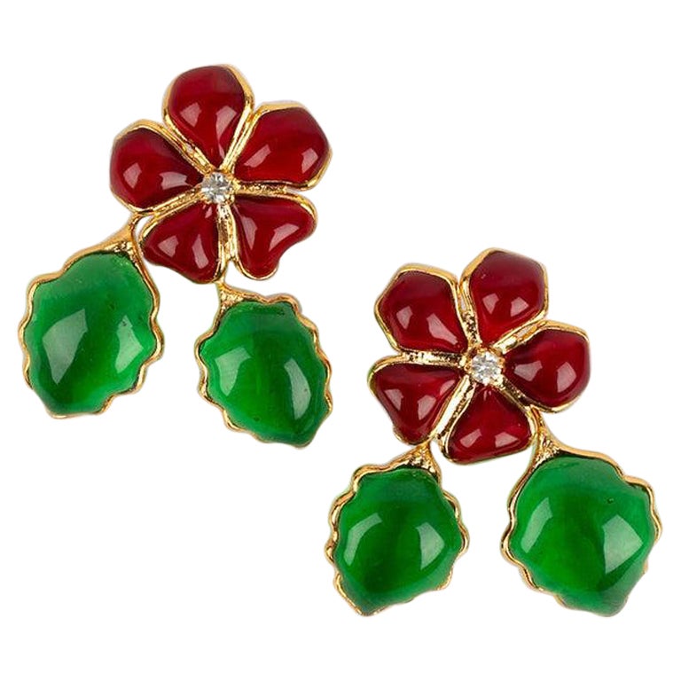 Augustine Pierced Earrings Made of Glass Paste and Strass For Sale