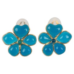 Augustine Flower Blue Golden Metal and Glass Paste Earrings