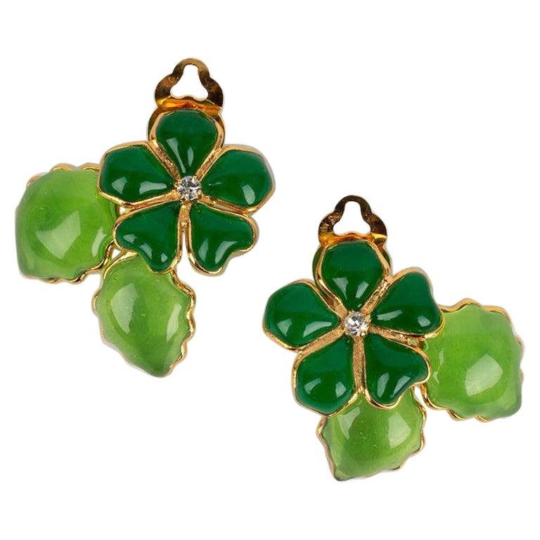 Augustine Green Paste Glass Clip Earrings  For Sale