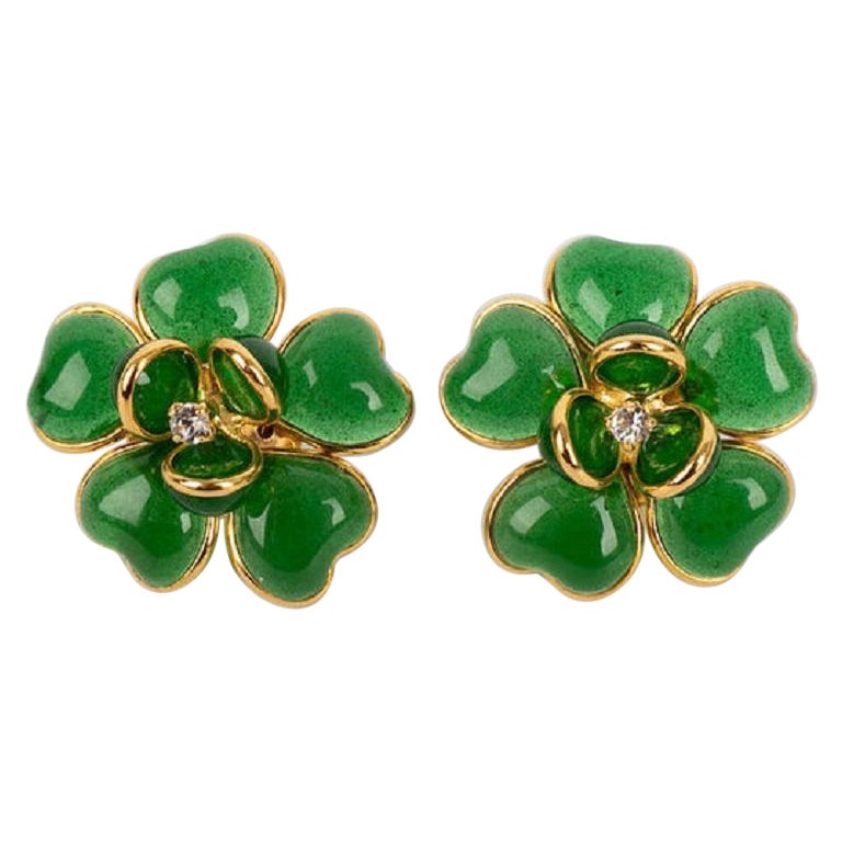 Augustine Green Earrings for Pierced Ears Made of Glass Paste and Strass For Sale