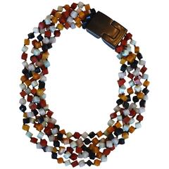Patricia von Musulin Six Strand Multi Color Jade Cube Necklace